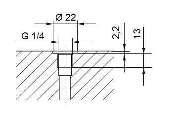 Filetage de tuyau ISO 228 partie 1 - G1/4 pour tétons à visser selon DIN 3852 partie 2, forme A (avec joint d'étanchéité selon DIN 3869) ou forme B (avec arête d'étanchéité)