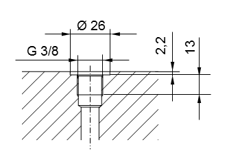 Schéma Filetage de tuyau ISO 228 partie 1 - G3/8 pour tétons à visser selon DIN 3852 partie 2, forme A (avec joint d'étanchéité selon DIN 3869) ou forme B (avec arête d'étanchéité)