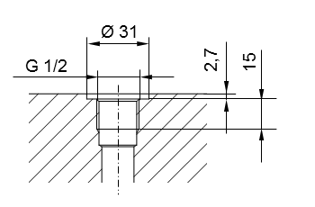 Schéma Filetage de tuyau ISO 228 partie 1 - G1/2 pour tétons à visser selon DIN 3852 partie 2, forme A (avec joint d'étanchéité selon DIN 3869) ou forme B (avec arête d'étanchéité)