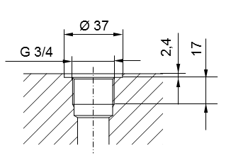 Schéma de filetage de tuyau ISO 228 partie 1 - G3/4 pour les tourillons à visser selon DIN 3852 partie 2, forme A (avec joint d'étanchéité selon DIN 3869) ou forme B (avec arête d'étanchéité)