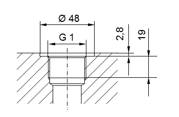Filetage de tuyau ISO 228 partie 1 - G1 pour les tourillons à visser selon DIN 3852 partie 2, forme A (avec joint d'étanchéité selon DIN 3869) ou forme B (avec arête d'étanchéité)
