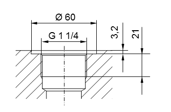 Schéma de filetage de tuyau ISO 228 partie 1 - G1 1/4 pour les tourillons à visser selon DIN 3852 partie 2, forme A (avec joint d'étanchéité selon DIN 3869) ou forme B (avec arête d'étanchéité)