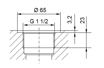 Schéma de filetage de tuyau ISO 228 partie 1 - G1 1/2 pour les tourillons à visser selon DIN 3852 partie 2, forme A (avec joint d'étanchéité selon DIN 3869) ou forme B (avec arête d'étanchéité)