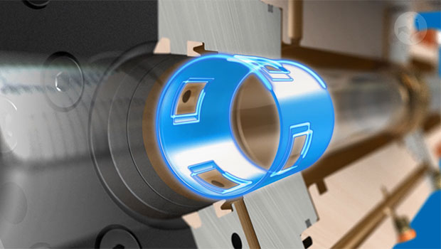 Le système de <span wg-1="">guide</span> dans le <span wg-1="">fond</span> Palier hydrostatique de <span wg-1="">tige de piston</span> Servobear® est particulièrement adapté aux mouvements et oscillations très dynamiques.